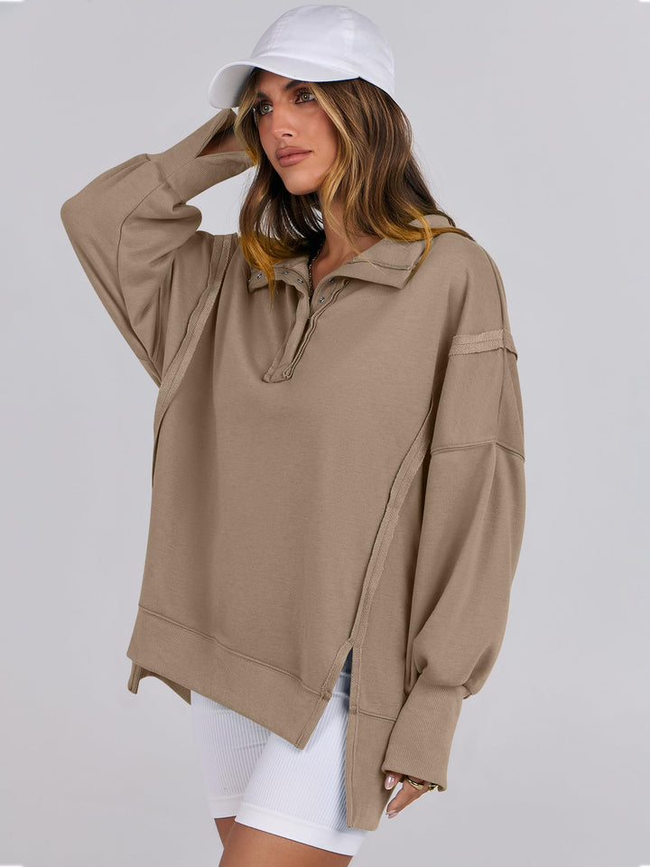 ANRABESS Women's Sweatshirts Oversized Casual Loose Button Up Henley Pullover Top High Low Split 2026 Fall Fashion Outfits