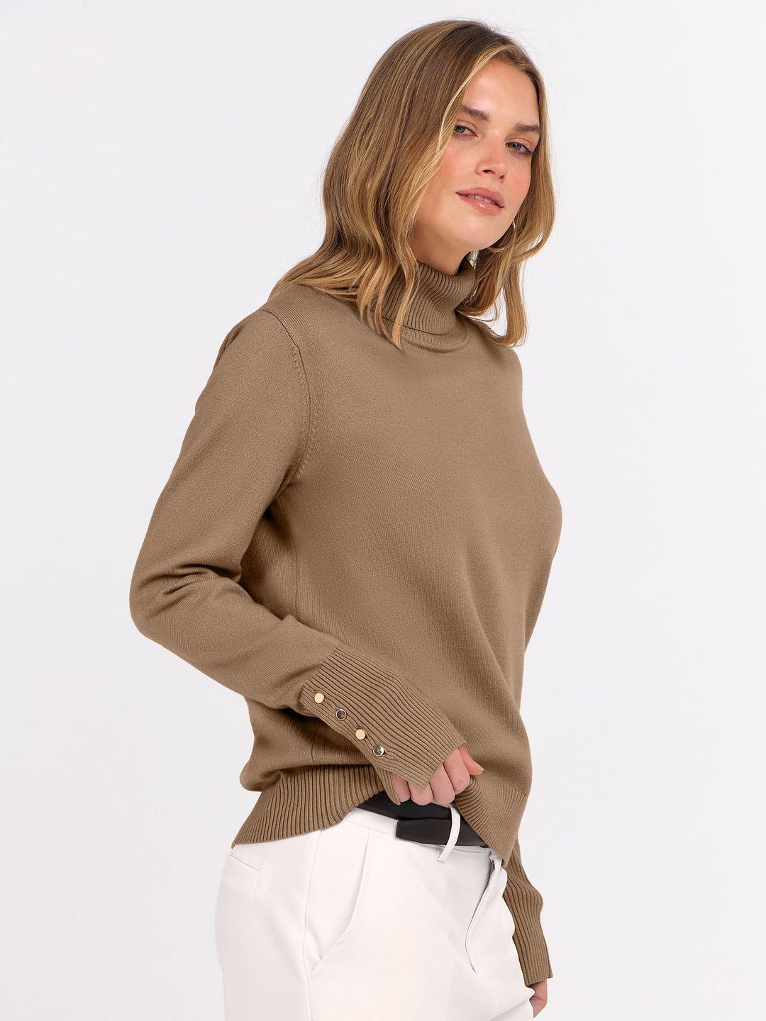 ANRABESS Turtleneck Sweaters for Women Long Sleeve Tops | 2026 Fall Winter Fashion Clothes, Office Work Daily Wear Dressy Casual Outfits, Soft Knitted Ribbed Button-Cuff Pullover Top