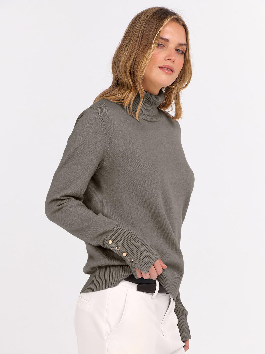 ANRABESS Turtleneck Sweaters for Women Long Sleeve Tops | 2026 Fall Winter Fashion Clothes, Office Work Daily Wear Dressy Casual Outfits, Soft Knitted Ribbed Button-Cuff Pullover Top
