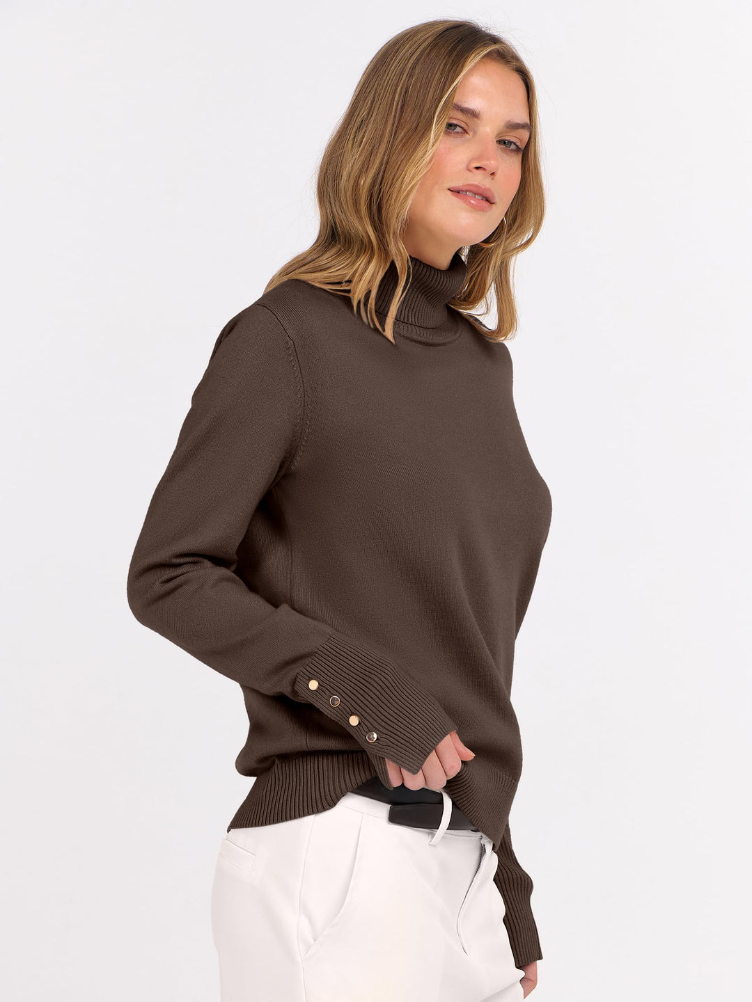 ANRABESS Turtleneck Sweaters for Women Long Sleeve Tops | 2026 Fall Winter Fashion Clothes, Office Work Daily Wear Dressy Casual Outfits, Soft Knitted Ribbed Button-Cuff Pullover Top