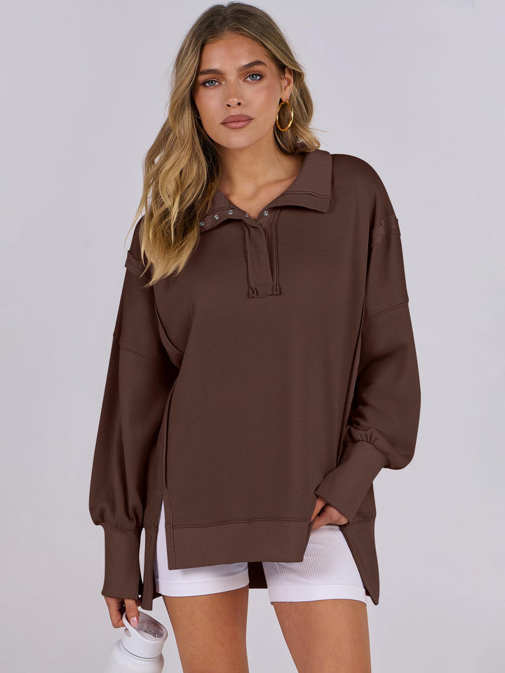 ANRABESS Women's Sweatshirts Oversized Casual Loose Button Up Henley Pullover Top High Low Split 2026 Fall Fashion Outfits