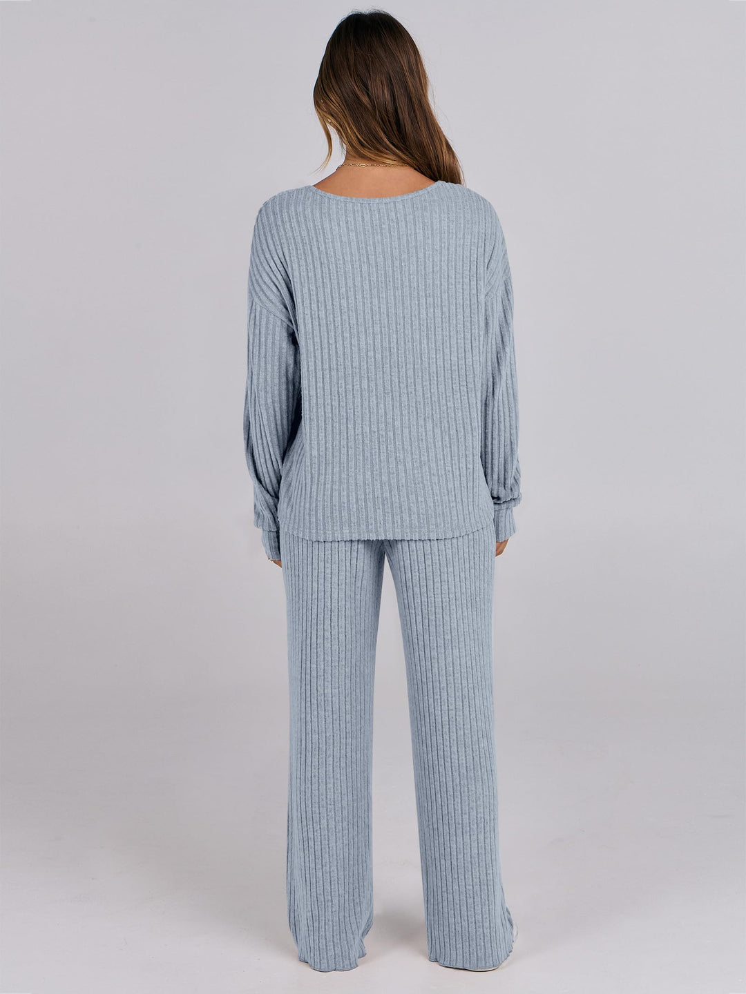 ANRABESS Women 2 Piece Lounge Pajamas Sets Casual Ribbed Knit Long Sleeve Top Pants Matching Set 2026 Fall Outfits Clothes