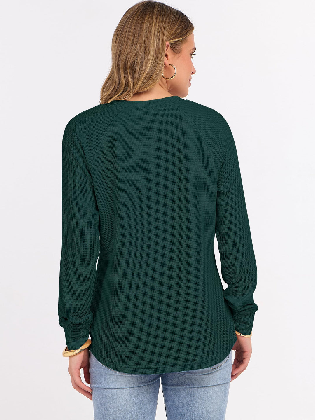 ANRABESS Long Sleeve Waffle Knit Shirts for Women Spring Fall Dressy Casual Button Up V Neck Henley Tops Loose Basic Tees Winter Clothes