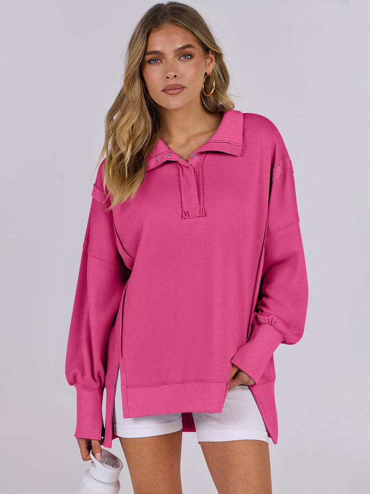 ANRABESS Women's Sweatshirts Oversized Casual Loose Button Up Henley Pullover Top High Low Split 2026 Fall Fashion Outfits