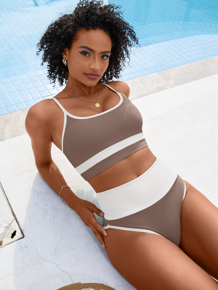 ANRABESS High Waist Bikini Set - Tummy Control & Color Block Swimsuit
