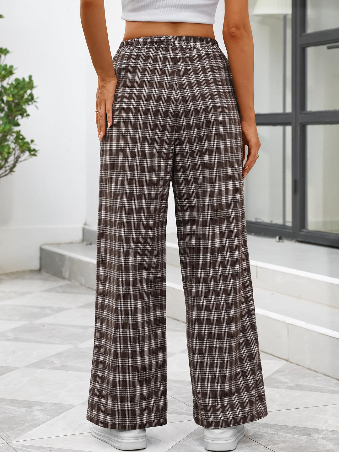 ANRABESS Womens Gingham Striped Boxer Pants | Wide Leg Elastic Waist with Pockets, Lounge Pajama Bottoms Home Daily Wear, Lightweight Breathable, Casual Summer Fall