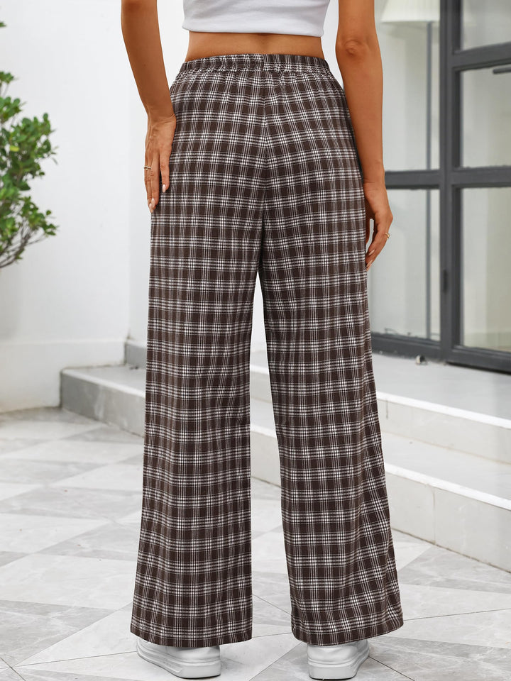 ANRABESS Womens Gingham Striped Boxer Pants | Wide Leg Elastic Waist with Pockets, Lounge Pajama Bottoms Home Daily Wear, Lightweight Breathable, Casual Summer Fall