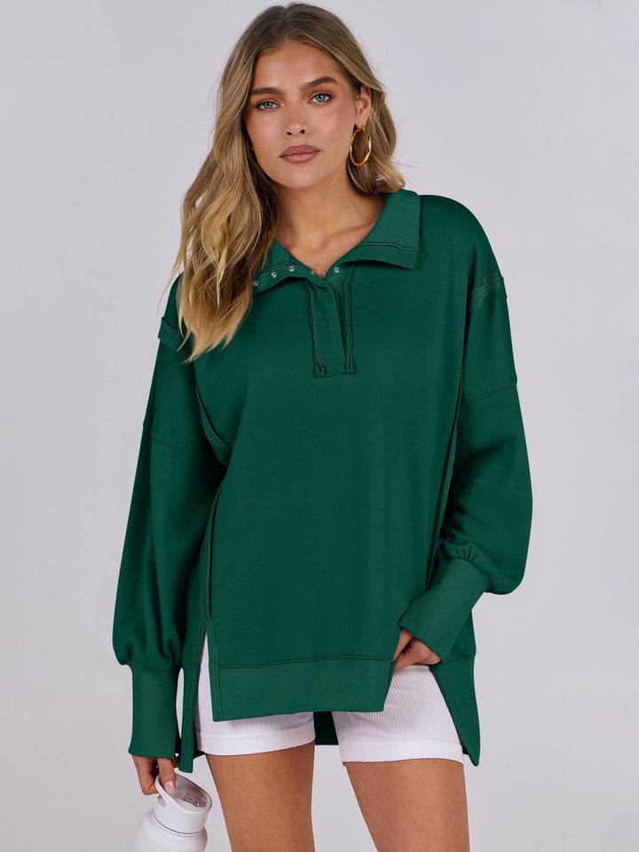 ANRABESS Women's Sweatshirts Oversized Casual Loose Button Up Henley Pullover Top High Low Split 2026 Fall Fashion Outfits