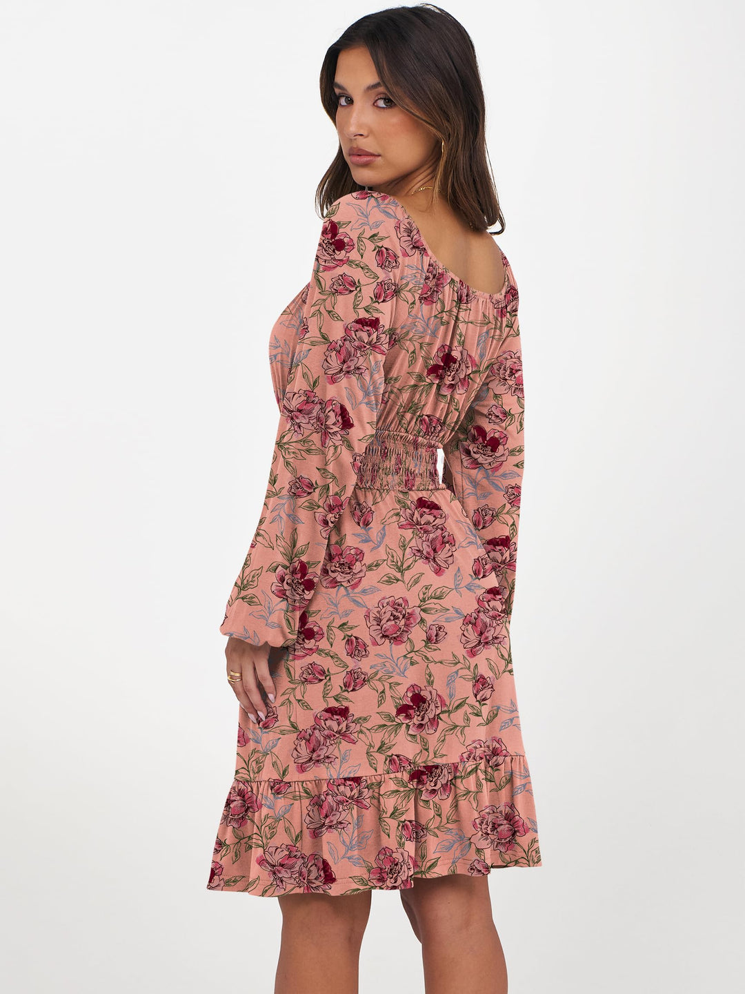 ANRABESS Womens Dress Long Lantern Sleeve Square Neck Elastic Waist Ruffle Flowy Swing A-Line Short Dresses 2026 Fall Fashion