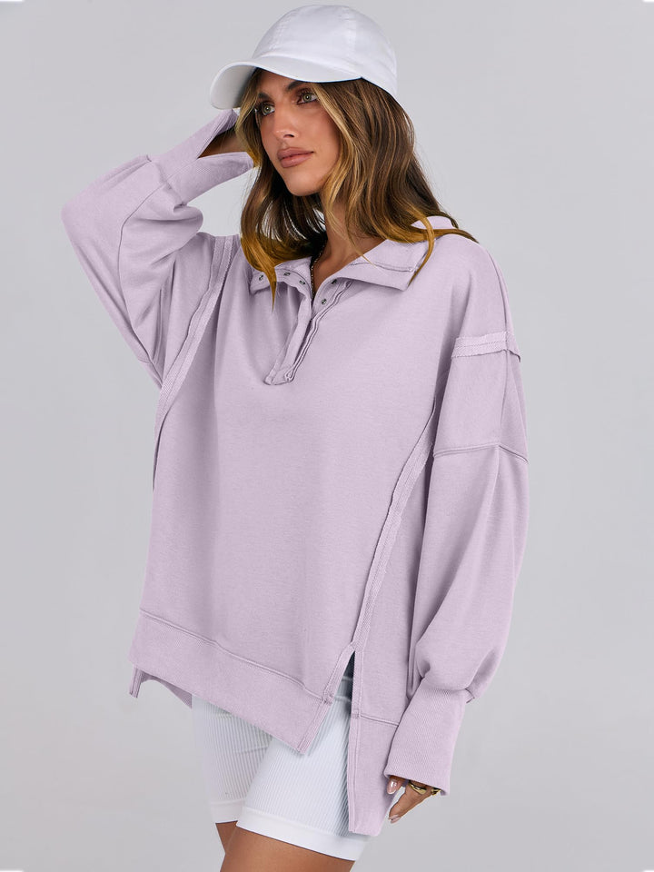 ANRABESS Women's Sweatshirts Oversized Casual Loose Button Up Henley Pullover Top High Low Split 2026 Fall Fashion Outfits