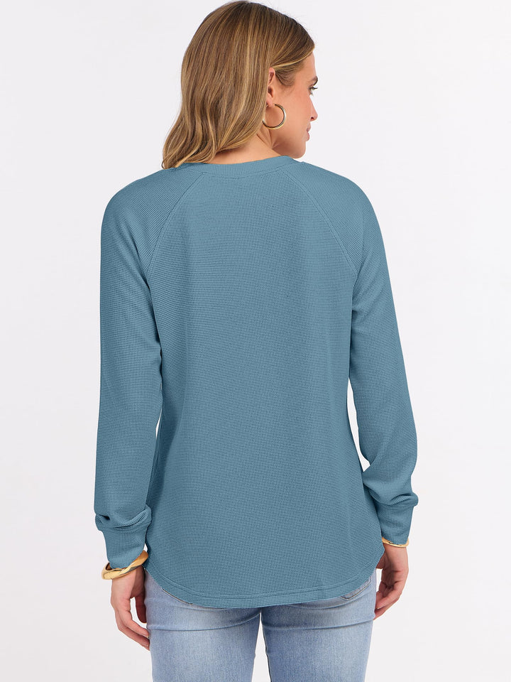 ANRABESS Long Sleeve Waffle Knit Shirts for Women Spring Fall Dressy Casual Button Up V Neck Henley Tops Loose Basic Tees Winter Clothes