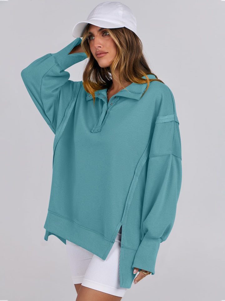 ANRABESS Women's Sweatshirts Oversized Casual Loose Button Up Henley Pullover Top High Low Split 2026 Fall Fashion Outfits