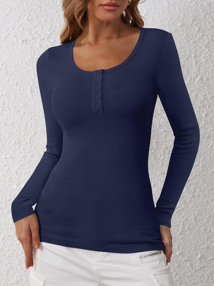 ANRABESS Women's Long Sleeve Henley Tops Ribbed Knit Slim Fitted Trendy T Shirt Basic Tees Layer 2026 Fall Fashion Outfits
