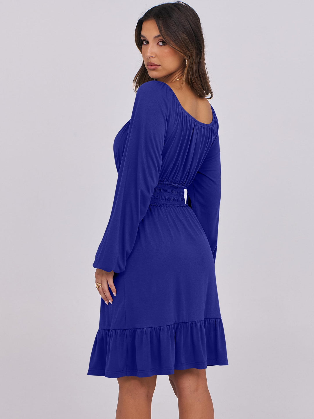 ANRABESS Womens Dress Long Lantern Sleeve Square Neck Elastic Waist Ruffle Flowy Swing A-Line Short Dresses 2026 Fall Fashion