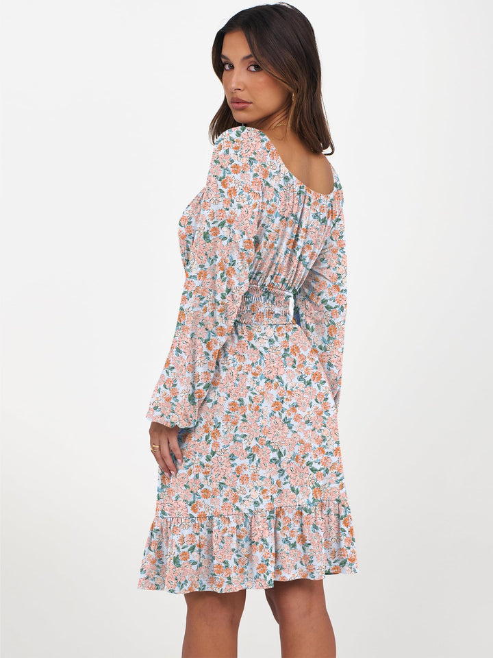 ANRABESS Womens Dress Long Lantern Sleeve Square Neck Elastic Waist Ruffle Flowy Swing A-Line Short Dresses 2026 Fall Fashion