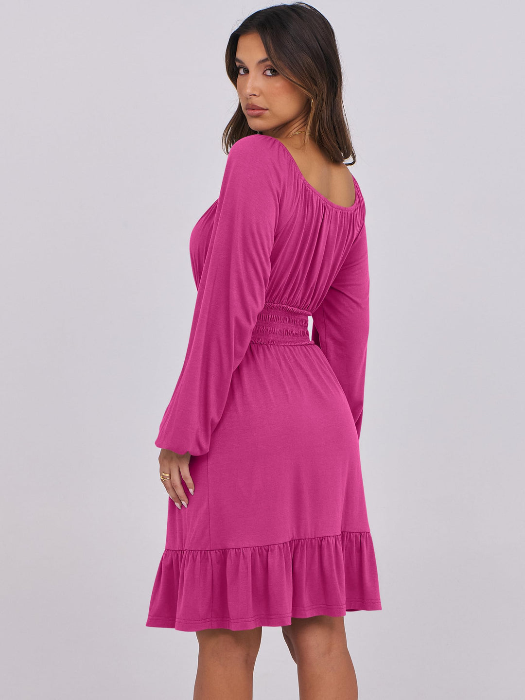 ANRABESS Womens Dress Long Lantern Sleeve Square Neck Elastic Waist Ruffle Flowy Swing A-Line Short Dresses 2026 Fall Fashion