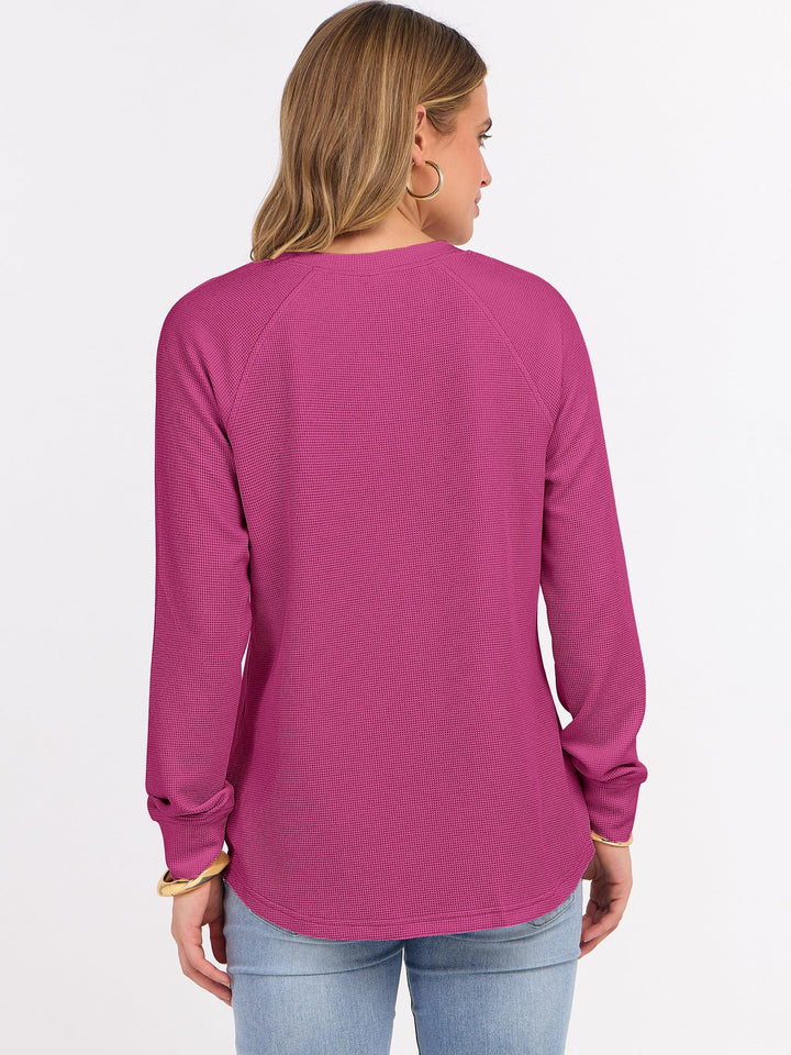 ANRABESS Long Sleeve Waffle Knit Shirts for Women Spring Fall Dressy Casual Button Up V Neck Henley Tops Loose Basic Tees Winter Clothes