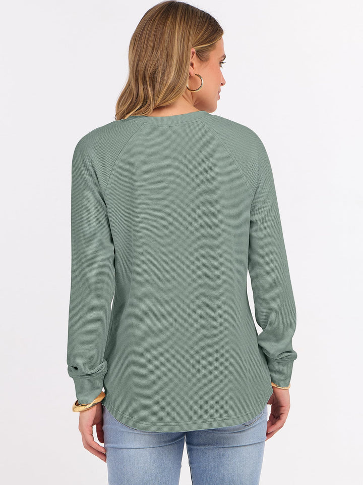 ANRABESS Long Sleeve Waffle Knit Shirts for Women Spring Fall Dressy Casual Button Up V Neck Henley Tops Loose Basic Tees Winter Clothes