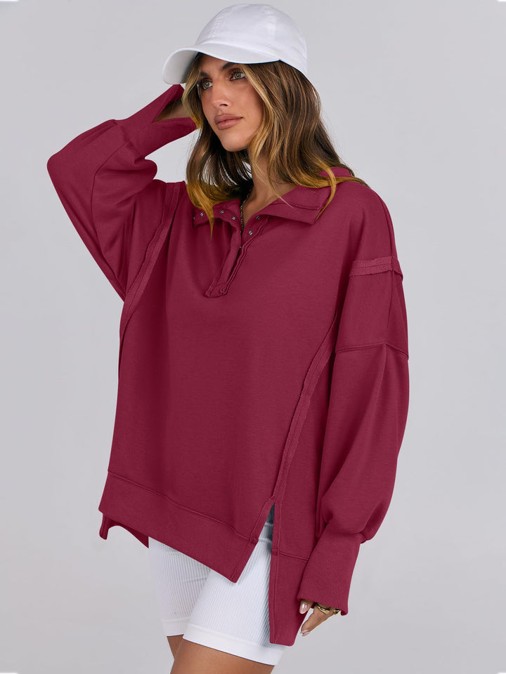 ANRABESS Women's Sweatshirts Oversized Casual Loose Button Up Henley Pullover Top High Low Split 2026 Fall Fashion Outfits