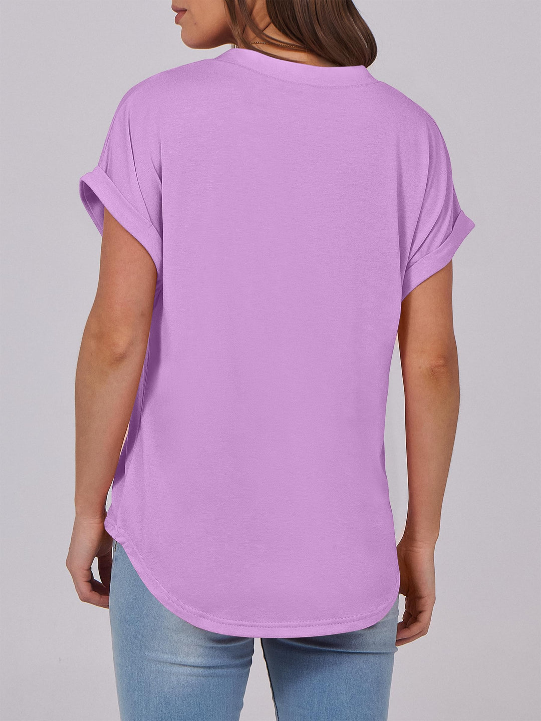 ANRABESS Women's Short Sleeve V-Neck Henley Top