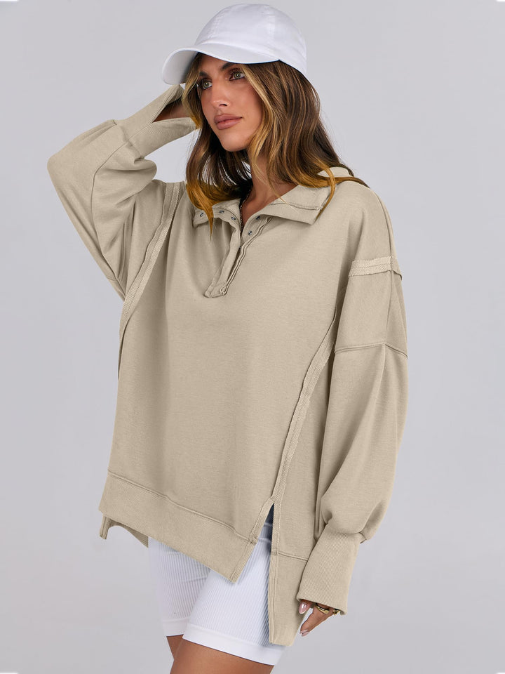 ANRABESS Women's Sweatshirts Oversized Casual Loose Button Up Henley Pullover Top High Low Split 2026 Fall Fashion Outfits
