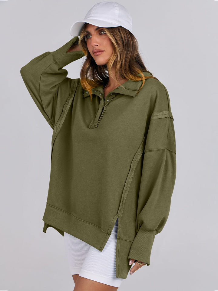 ANRABESS Women's Sweatshirts Oversized Casual Loose Button Up Henley Pullover Top High Low Split 2026 Fall Fashion Outfits