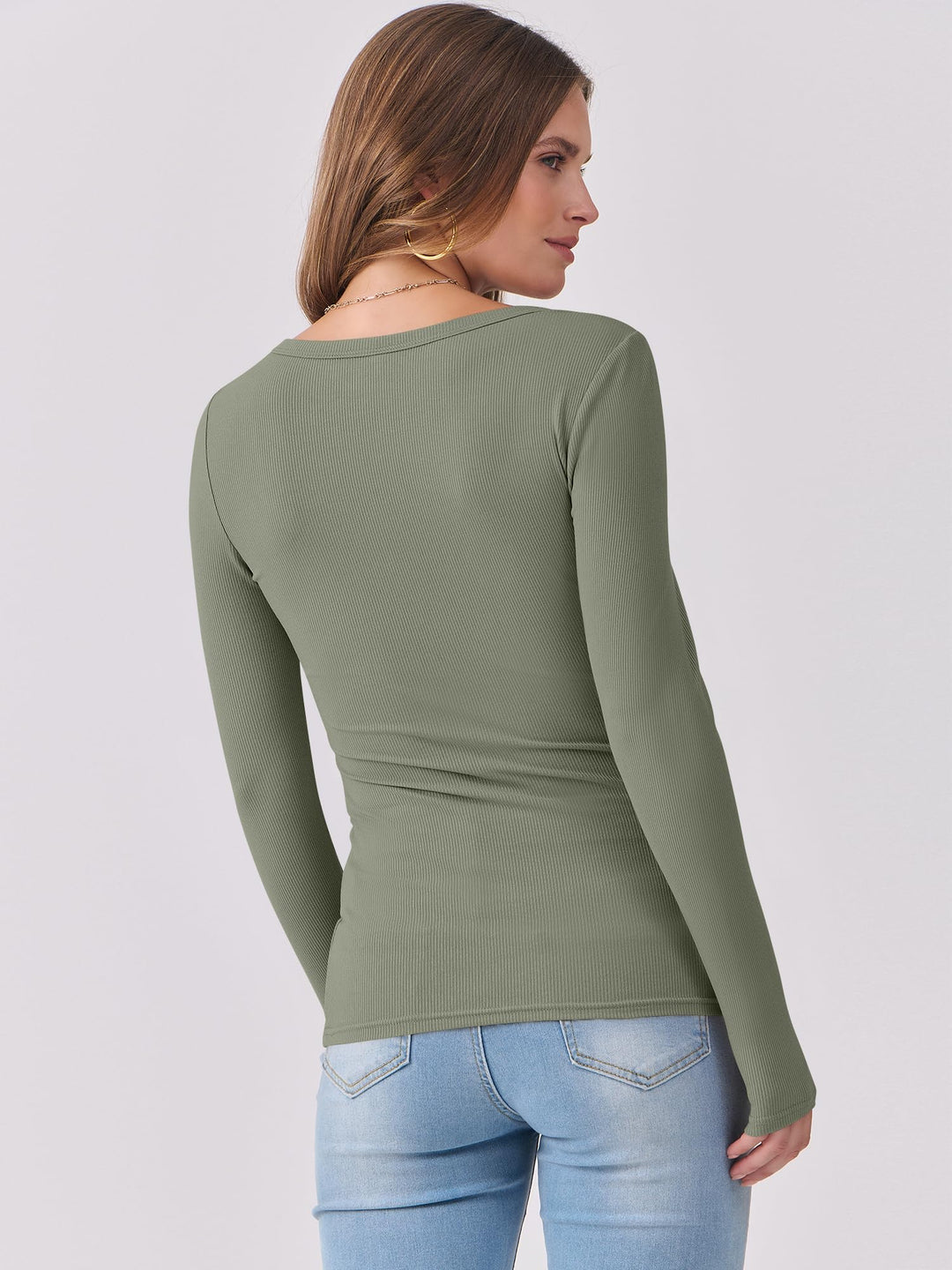 ANRABESS Long Sleeve Shirts for Women Ribbed Knit Slim Fitted Casual Tops Scoop Neck Basic Tee Spring Fall Fashion Clothes