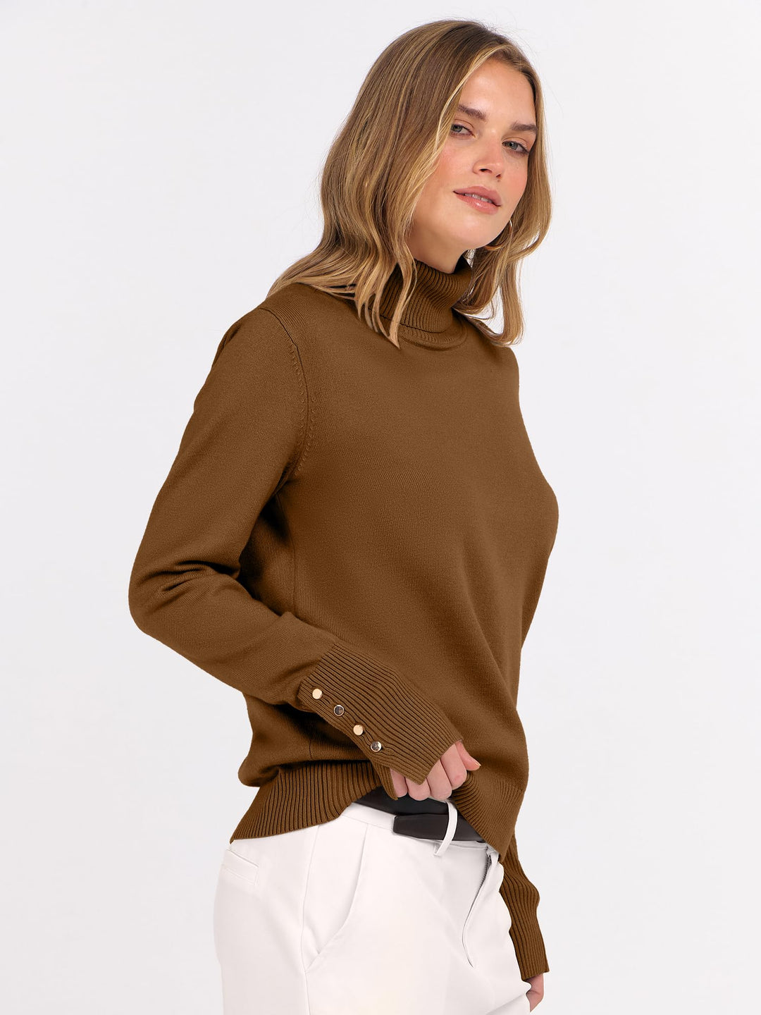 ANRABESS Turtleneck Sweaters for Women Long Sleeve Tops | 2026 Fall Winter Fashion Clothes, Office Work Daily Wear Dressy Casual Outfits, Soft Knitted Ribbed Button-Cuff Pullover Top