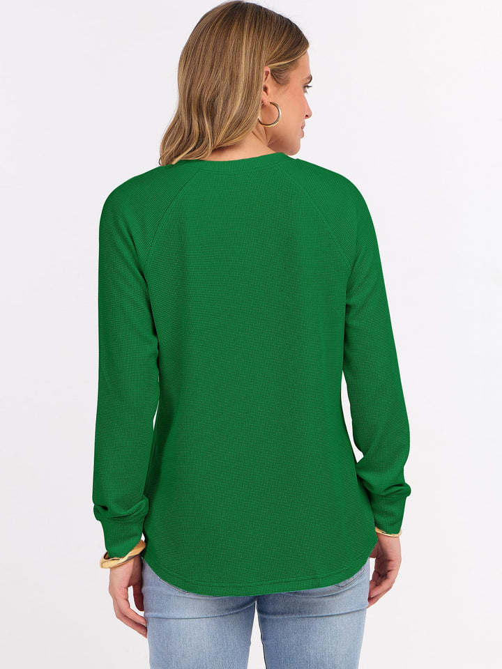 ANRABESS Long Sleeve Waffle Knit Shirts for Women Spring Fall Dressy Casual Button Up V Neck Henley Tops Loose Basic Tees Winter Clothes
