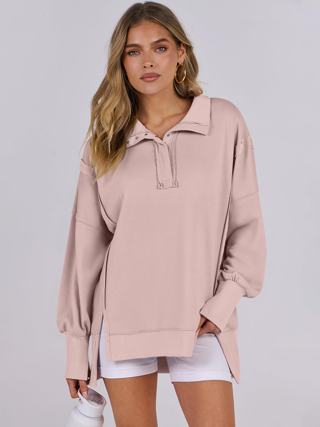 ANRABESS Women's Sweatshirts Oversized Casual Loose Button Up Henley Pullover Top High Low Split 2026 Fall Fashion Outfits