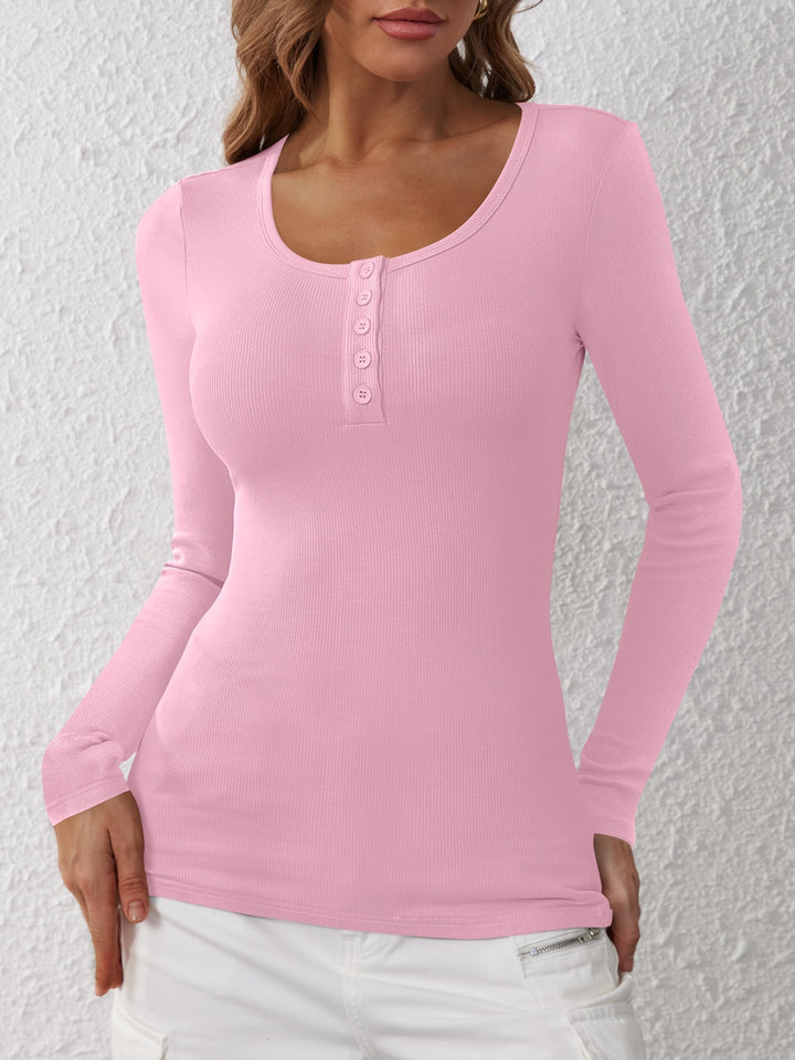 ANRABESS Women's Long Sleeve Henley Tops Ribbed Knit Slim Fitted Trendy T Shirt Basic Tees Layer 2026 Fall Fashion Outfits