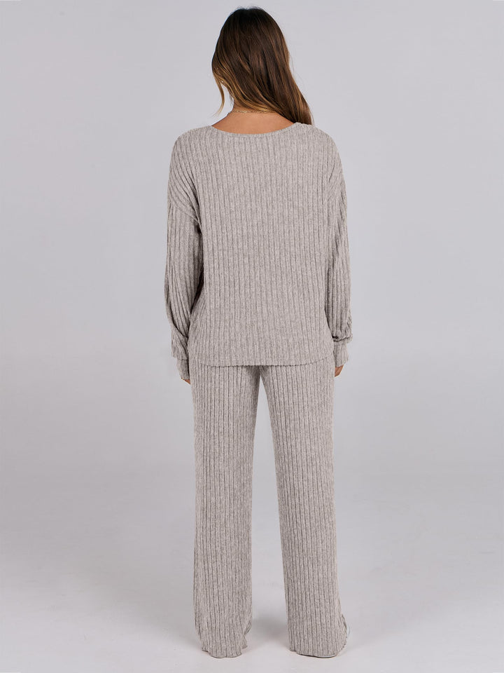 ANRABESS Women 2 Piece Lounge Pajamas Sets Casual Ribbed Knit Long Sleeve Top Pants Matching Set 2026 Fall Outfits Clothes