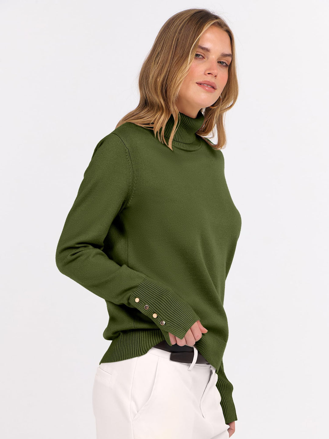 ANRABESS Turtleneck Sweaters for Women Long Sleeve Tops | 2026 Fall Winter Fashion Clothes, Office Work Daily Wear Dressy Casual Outfits, Soft Knitted Ribbed Button-Cuff Pullover Top