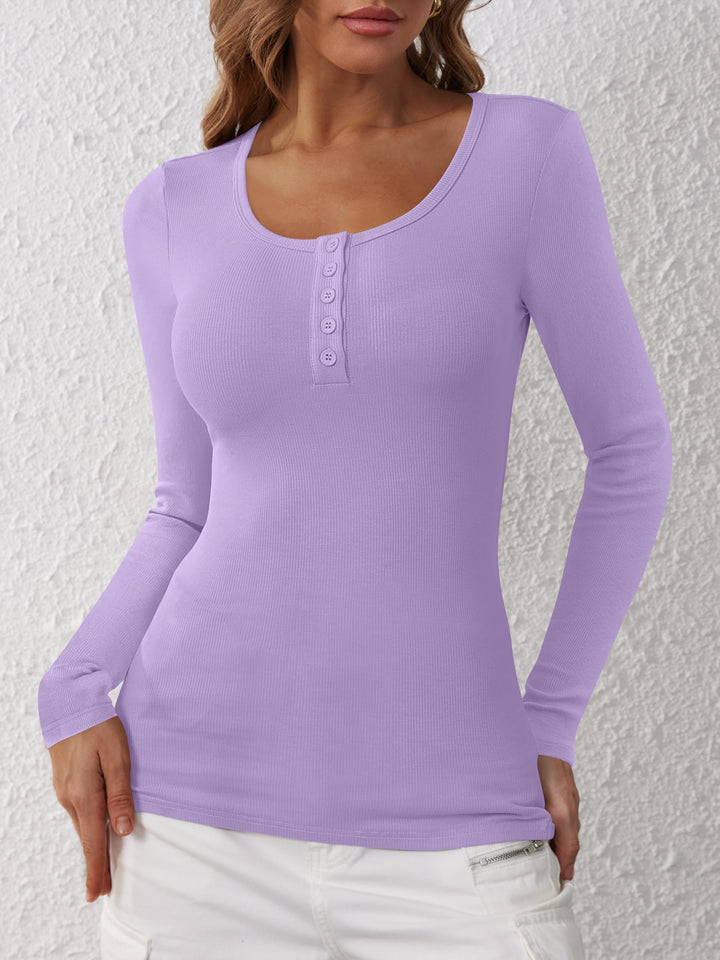 ANRABESS Women's Long Sleeve Henley Tops Ribbed Knit Slim Fitted Trendy T Shirt Basic Tees Layer 2026 Fall Fashion Outfits