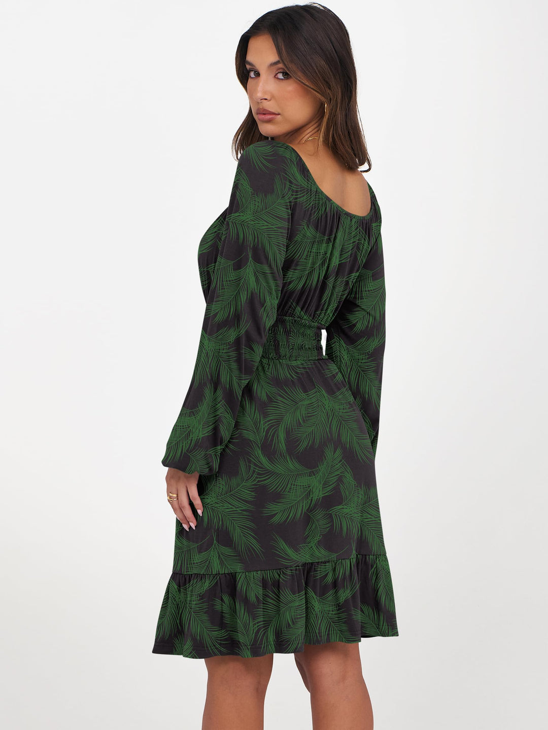 ANRABESS Womens Dress Long Lantern Sleeve Square Neck Elastic Waist Ruffle Flowy Swing A-Line Short Dresses 2026 Fall Fashion