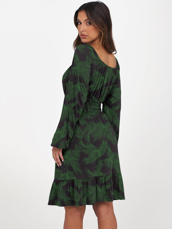 ANRABESS Womens Dress Long Lantern Sleeve Square Neck Elastic Waist Ruffle Flowy Swing A-Line Short Dresses 2026 Fall Fashion