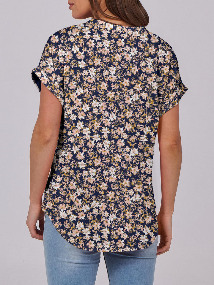 ANRABESS Women's Short Sleeve V-Neck Henley Top