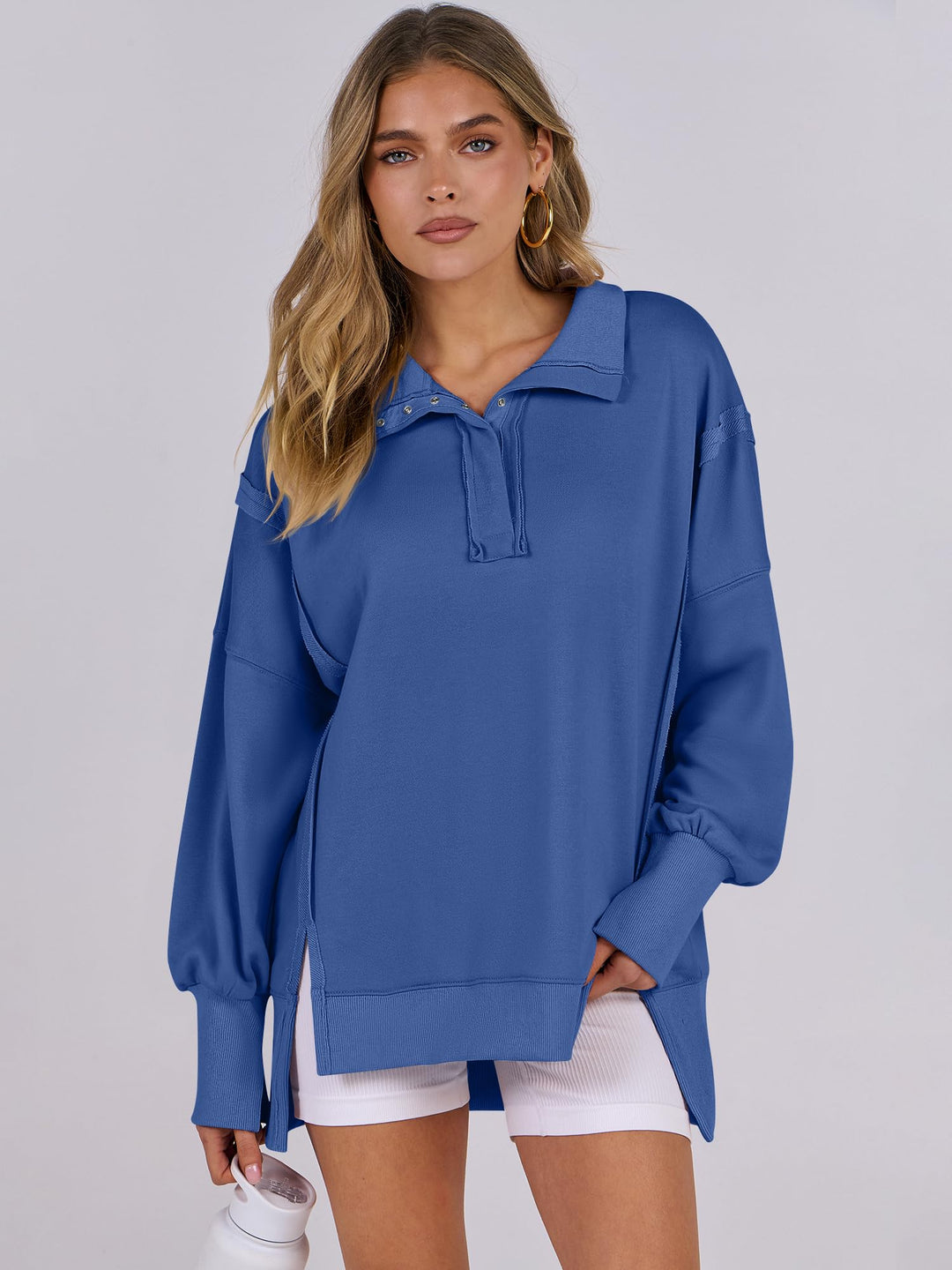 ANRABESS Women's Sweatshirts Oversized Casual Loose Button Up Henley Pullover Top High Low Split 2026 Fall Fashion Outfits