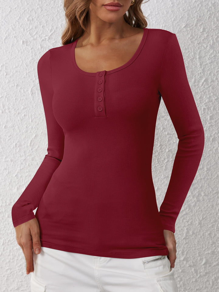 ANRABESS Women's Long Sleeve Henley Tops Ribbed Knit Slim Fitted Trendy T Shirt Basic Tees Layer 2026 Fall Fashion Outfits