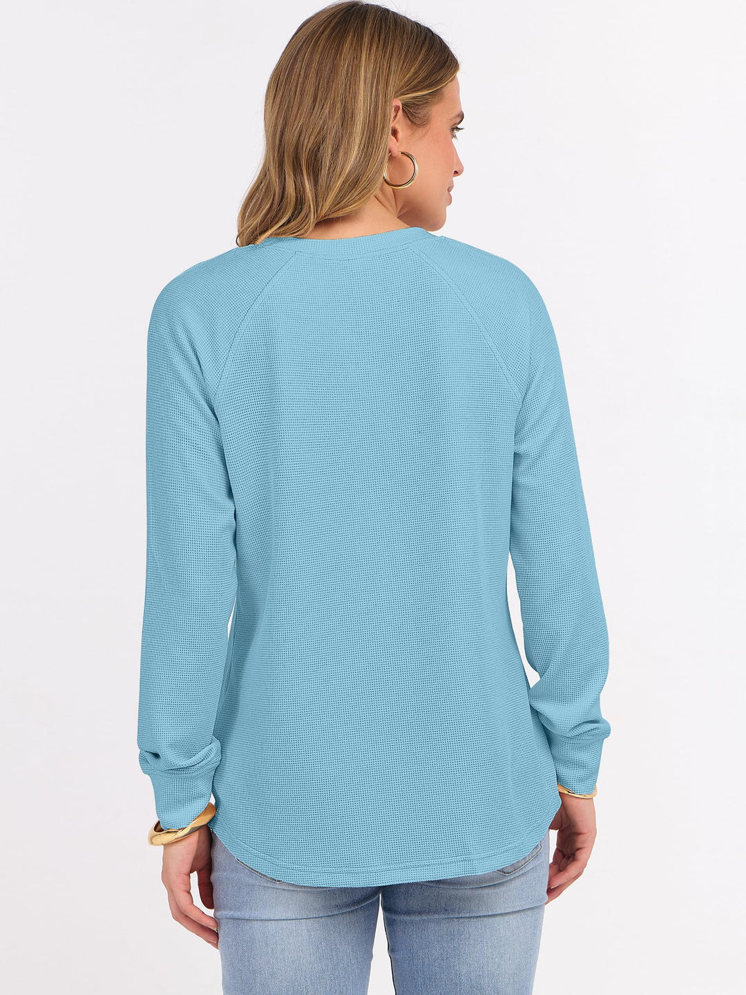 ANRABESS Long Sleeve Waffle Knit Shirts for Women Spring Fall Dressy Casual Button Up V Neck Henley Tops Loose Basic Tees Winter Clothes