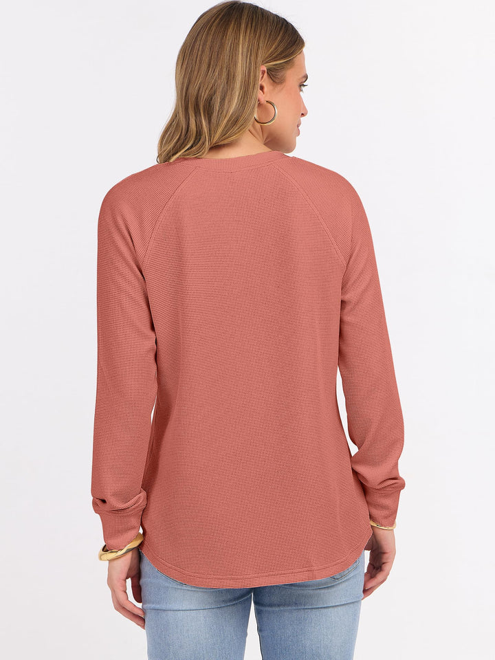 ANRABESS Long Sleeve Waffle Knit Shirts for Women Spring Fall Dressy Casual Button Up V Neck Henley Tops Loose Basic Tees Winter Clothes