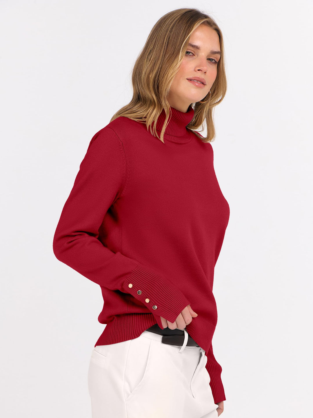 ANRABESS Turtleneck Sweaters for Women Long Sleeve Tops | 2026 Fall Winter Fashion Clothes, Office Work Daily Wear Dressy Casual Outfits, Soft Knitted Ribbed Button-Cuff Pullover Top