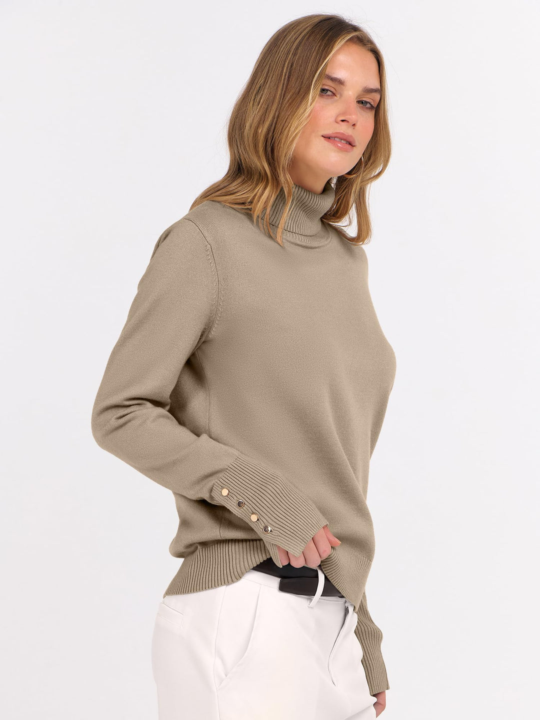 ANRABESS Turtleneck Sweaters for Women Long Sleeve Tops | 2026 Fall Winter Fashion Clothes, Office Work Daily Wear Dressy Casual Outfits, Soft Knitted Ribbed Button-Cuff Pullover Top