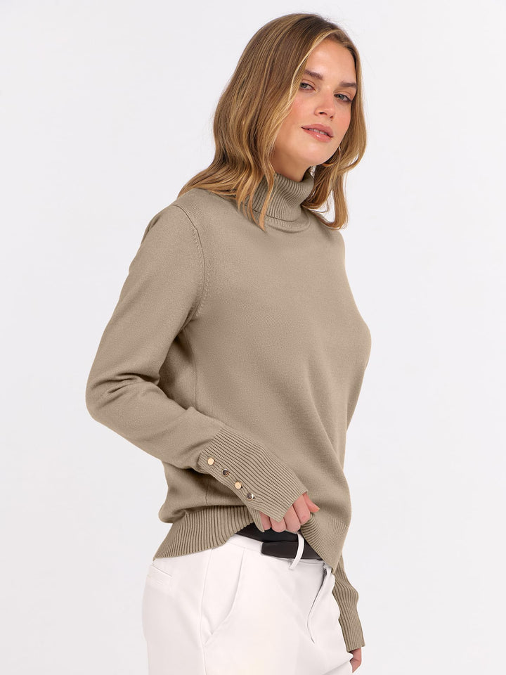 ANRABESS Turtleneck Sweaters for Women Long Sleeve Tops | 2026 Fall Winter Fashion Clothes, Office Work Daily Wear Dressy Casual Outfits, Soft Knitted Ribbed Button-Cuff Pullover Top