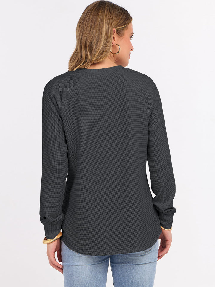 ANRABESS Long Sleeve Waffle Knit Shirts for Women Spring Fall Dressy Casual Button Up V Neck Henley Tops Loose Basic Tees Winter Clothes