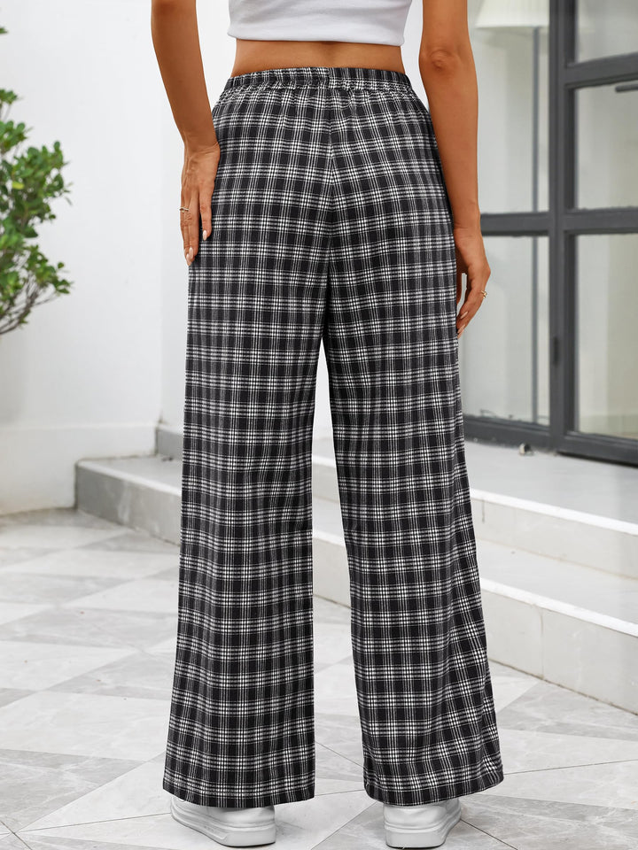 ANRABESS Womens Gingham Striped Boxer Pants | Wide Leg Elastic Waist with Pockets, Lounge Pajama Bottoms Home Daily Wear, Lightweight Breathable, Casual Summer Fall