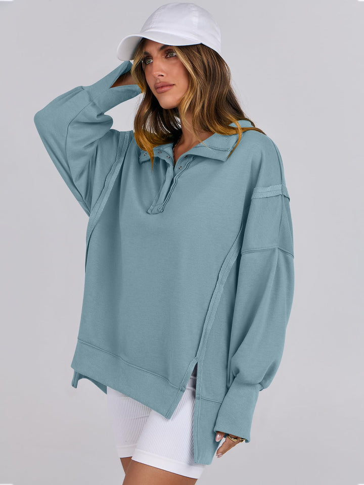 ANRABESS Women's Sweatshirts Oversized Casual Loose Button Up Henley Pullover Top High Low Split 2026 Fall Fashion Outfits