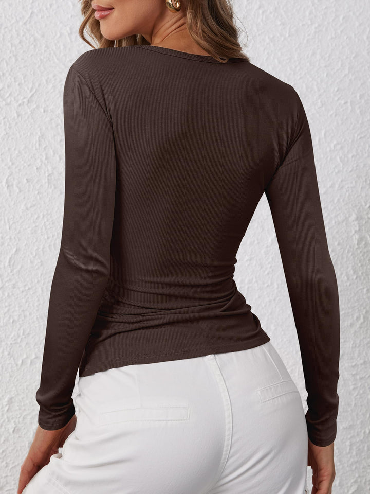 ANRABESS Women's Long Sleeve Henley Tops Ribbed Knit Slim Fitted Trendy T Shirt Basic Tees Layer 2026 Fall Fashion Outfits