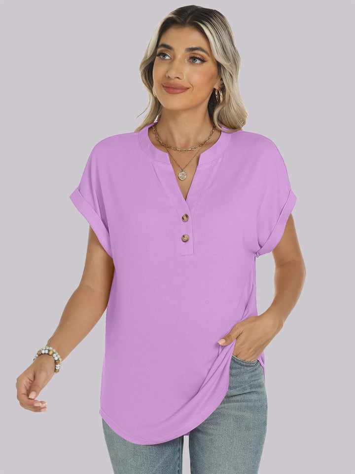 ANRABESS Women's Short Sleeve V-Neck Henley Top