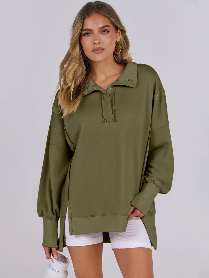 ANRABESS Women's Sweatshirts Oversized Casual Loose Button Up Henley Pullover Top High Low Split 2026 Fall Fashion Outfits